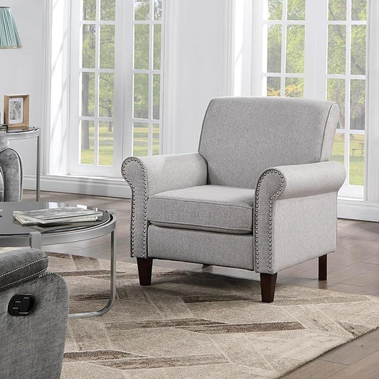 Prilinex Upholstered Living Room Chair Set of 2 - Large Comfy Fabric Accent Chair Single Sofa with Cushion, Rolled Armrest & Nailhead Trim, Mid Century Modern Armchair for Bedroom, Office, Grey