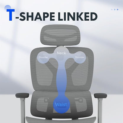 FLEXISPOT ErgoX Premium Ergonomic Office Chair with Footrest- Adjustable 3D Armrests, Dynamic Lumbar Support, Recline & Tilt Function, Mesh Seat, for Home & Office Use,Light Grey