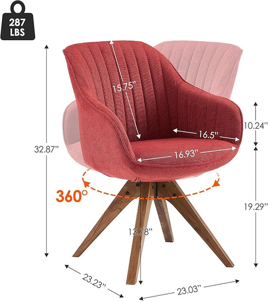 Zouron Mid Century Modern Accent Chair with Wooden Legs, Upholstered Swivel Chair No Wheels, Side Accent Armchair Vanity Chair for Small Space Home Office Living Room Bedroom, Red