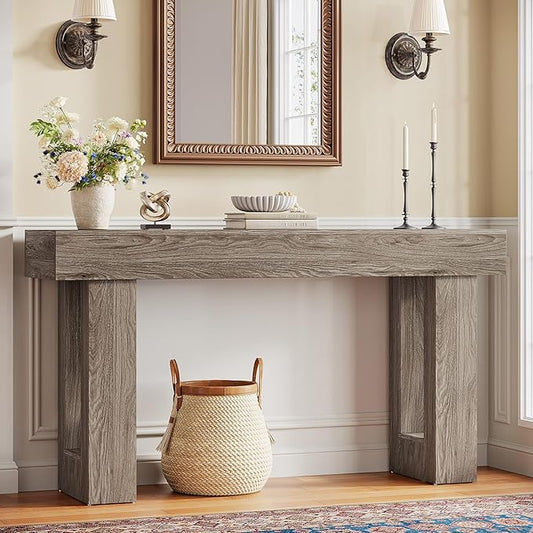 Tribesigns Console Table, 63" Farmhouse Entryway Table, Rectangular Wooden Accent Console for Entrance, Hallway & Living Room (Grey)