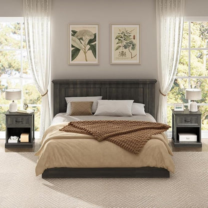 CARPETNAL Farmhouse Dresser and Nightstand Sets for Bedroom, 4 Pcs Bedroom Set, 5 Drawer & 9 Drawer Dresser and Nightstand Set of 2, Wood Chest of Drawers for Living Room, Entryway, Grey