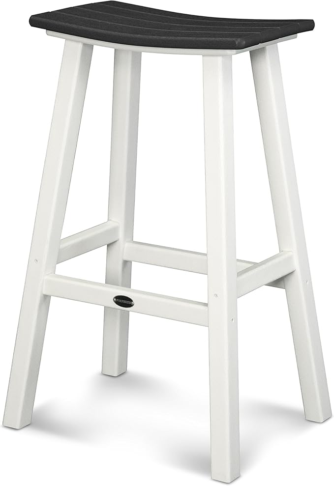 POLYWOOD 2012-FWHBL Contempo Bar Height Saddle Seat Barstool, White Frame, Black