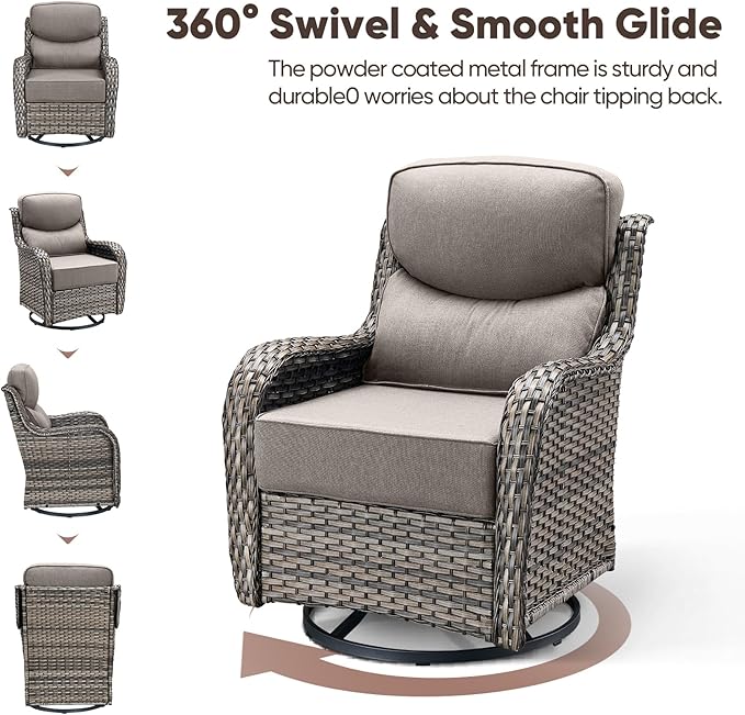 Swivel Patio Chairs Set of 2 with 6" Thick Cushion - Wicker Outdoor Swivel Rocker Patio Chairs, High Back Comfortable Outdoor Glider Chairs 360° Rotation Glider Gray Wicker - Gray Cushion