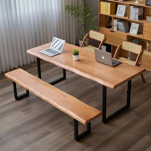 Stylish Solid Wood Office Desk with Sturdy Metal Base - Durable Multi-Size Executive Computer & Dining Table - Perfect for Home Office & Work Environments (Brown, 47in)