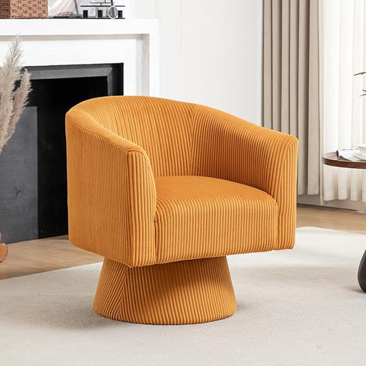 Swivel Accent Chair, Modern 360° Swivel Barrel Chair, Corduroy Upholstered Single Sofa for Living Room, Bedroom(Mustard)