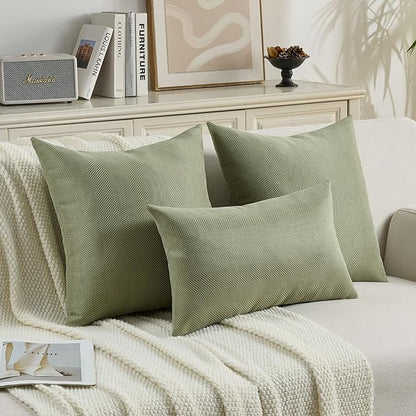 FUTEI Sage Green Chenille Throw Pillow Covers 26x26 Inch Set of 2,Soft Wide Chevron Textured Euro Pillow Shams,Farmhouse Home Decor for Couch Bed Living Room
