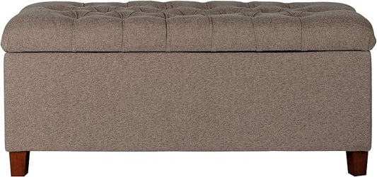 Homepop Home Decor | Tufted Ainsley Button Storage Ottoman Bench with Hinged Lid | Ottoman Bench with Storage for Living Room & Bedroom, Brown 18x40x18 inches