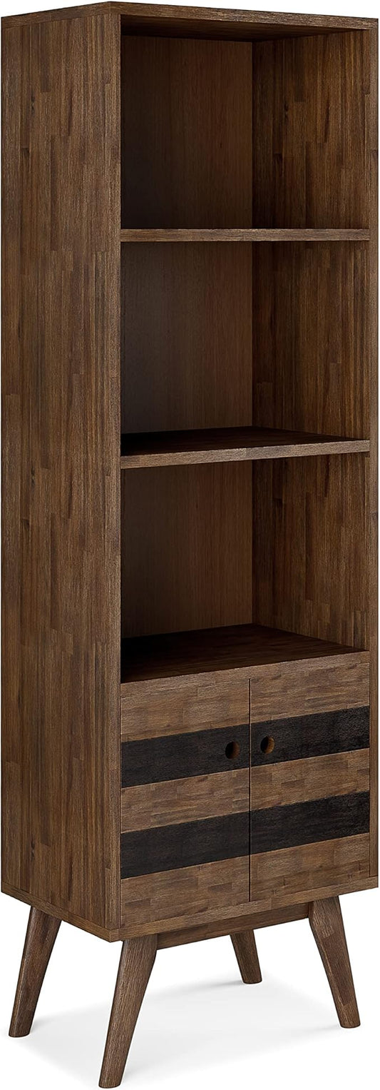 SIMPLIHOME Clarkson Bookcase - 70 inch Tall Solid Acacia Wood Storage Bookshelf in Rustic Natural Aged Brown, Contemporary Storage for Living Room, Study or Office with Open Shelves and Lower Cabinet