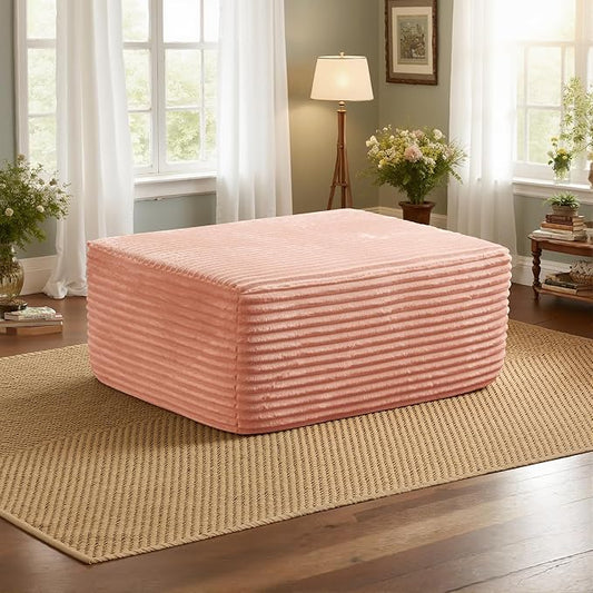 37.1" Ottoman for Couch, Plush Corduroy Memory Foam Ottoman Cloud Boneless Sectional Couch for Living Room Foot Stools No Assembly Require, Plush Corduroy,Pink