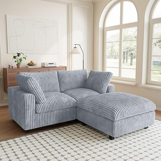 L Shaped Sofa with Ottoman, 78.74" Modular Sectional Couches for Living Room, Loveseat Couch with Removable Covers, Plush Deep Seat Sleeper Sofa for Apartment and Small Space, Gray