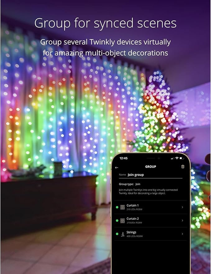 Twinkly Christmas Curtain Lights 210 RGB+W LEDs - App-Controlled, Sync with Music, Indoor & Outdoor Use, Compatible with Google Assistant, Amazon Alexa, Apple HomeKit, Bluetooth & WiFi Connectivity