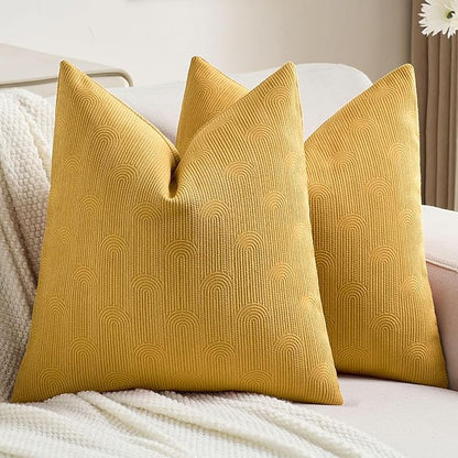 FUTEI Mustard Yellow Chenille Decorative Throw Pillow Covers 26x26 Inch Set of 2,Soft Cozy Striped Geometric Patterns Euro Pillow Shams,Modern Home Decor for Couch Bed Living Room