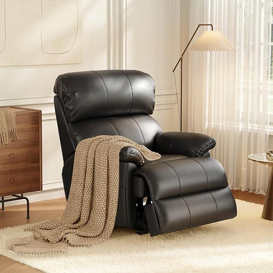 COLAMY Triple Motors Power Recliner Chair with Power Headrest & Lumbar Support Independent Adjustment for Living Room, Leather Electric Recliner Sofa Chair, Black