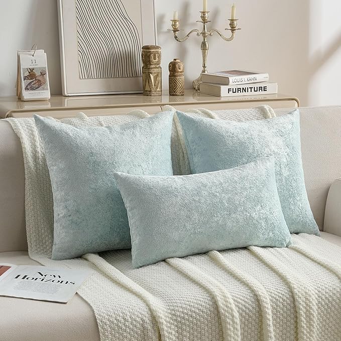 FUTEI Light Blue Flannel Throw Pillow Covers 16x16 Inch Set of 2,Soft Dimensional Textured Cushion Cases,Modern Home Decor for Couch Living Room