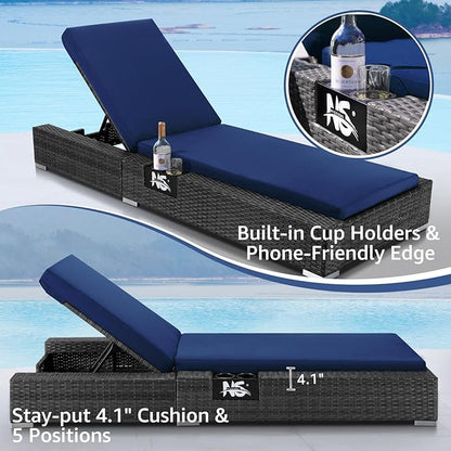 NICESOUL 13 Piece Outdoor Couch with Firepit Table, Durable Hevy Duty Wicker Patio Furniture with Lounger, Big Large Sectional 10-Seats with Long Propane/Natural Gas Firepit and Chaise, Gray&Navy Blue