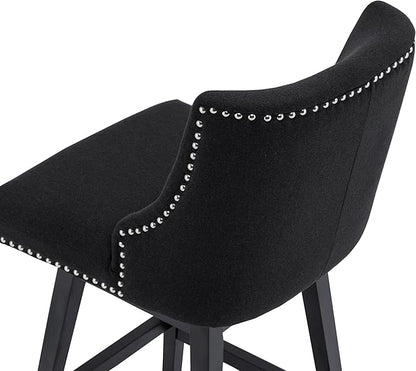 Bar Stools Set of 2, 26 Inch Upholstered Barstools with 13.8" High Back and Footrest, Swivel Counter Height Barstools for Kitchen Island Home Bar Performance Fabric Black
