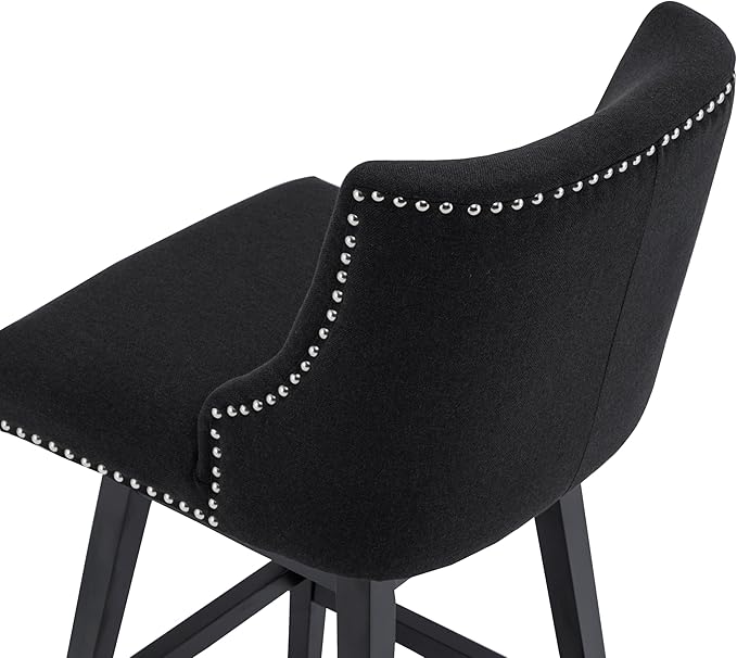 Bar Stool, 26 Inch Upholstered Barstools with 13.8" High Back and Footrest, Swivel Counter Height Barstools for Kitchen Island Home Bar Performance Fabric Black