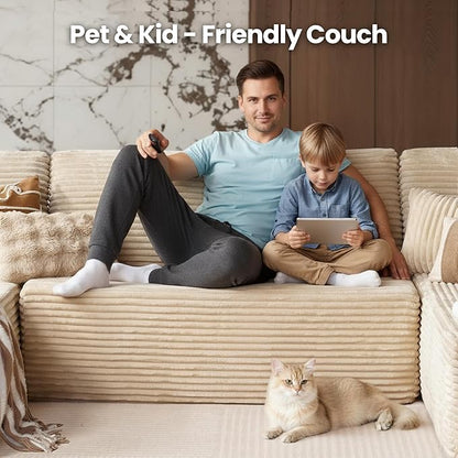 Cloud Sectional Couch with Loveseat, Boneless U-Shaped Cloud Couch with Deep Seat, Soft Plush Modern Minimalist Sofa, Assembly Free Modular Floor Sofa for Office Living Room Apartment, Beige