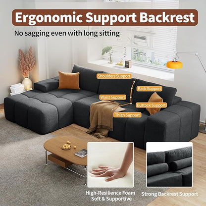 114” Oversized Modular Sectional Couch for Living Room, Chenille Boneless Couch L-Shape Cloud Sofa with Deep Seat and Chaise, Memory Foam Compressed Sofa for Living Room Furniture Bedroom Apartment