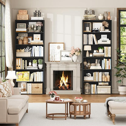FOTOSOK 70.8" Tall Bookcase Shelf, 6 Tier Wide Bookshelf with Storage, Billy Bookcase Set of 2, Large Bookshelf for Living Room, Home Office, Black