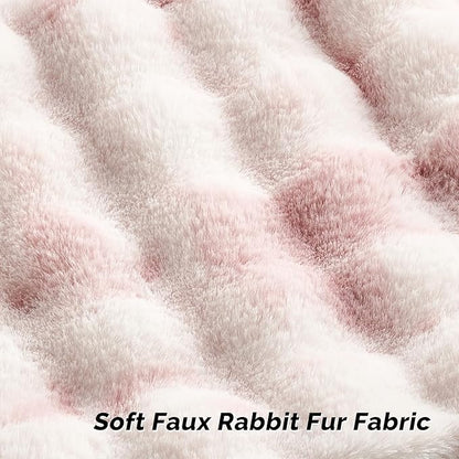 FUTEI Pink White Decorative Throw Pillow Covers 18x18 Inch Set of 2,Soft Fuzzy Faux Rabbit Fur Cushion Covers with Raised Texture,Neutral Boho Home Decor for Couch Bed Living Room