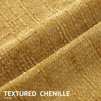 decorUhome Mustard Yellow Chenille Throw Pillow Covers 24x24 Set of 2 Thick Textured Slubby Couch Pillow Covers Farmhouse Accent Modern Neutral Decorative Pillow Cases for Bed Sofa Living Room