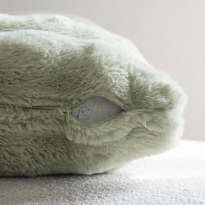 Neelvin Green Faux Fur Cozy Soft Double-Sided Decorative Throw Pillow Covers 20x20 inch Set of 2,Velvet Pillowcase Cushion Case for Sofa Couch