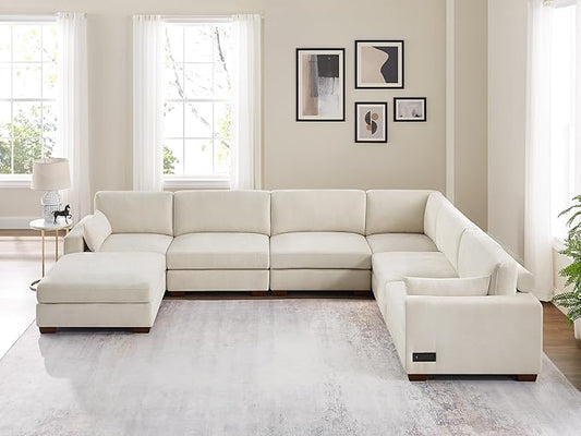 VANOMi Large Modular Sectional Sofa, Oversized Couch with Charging Station, Cloud Couch Deep Seat Sofa with Thick Cushion, Convertible Sectional Couches for Living Room Office Apartment