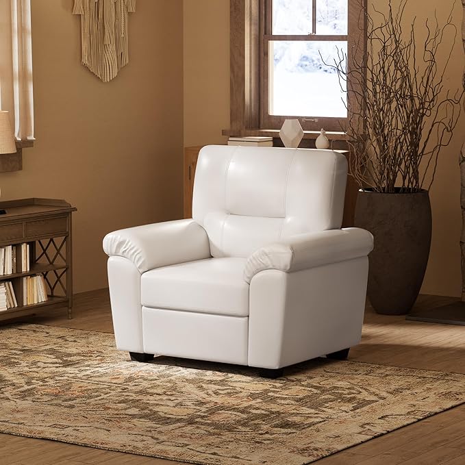 Morden Fort Faux Leather Chairs Set of 2, Modern Luxury Leather Sofa Chair Easy Clean Skin-Friendly Leather Accent Arm Chairs for Living Room Apartment Office Lounge Comfy Reading, White