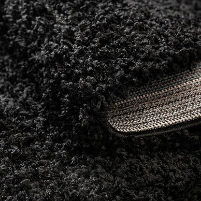 Unique Loom Solid Shag Collection Area Rug (6' 1" Round, Jet Black)