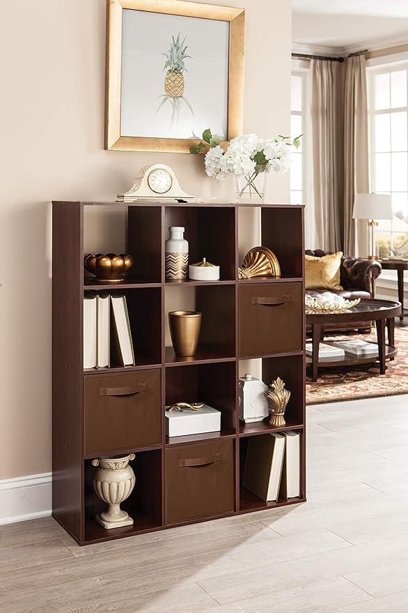 ClosetMaid Cubeicals 12 Cube Storage Shelf Organizer Bookshelf, Stackable, Vertical or Horizontal, Easy Assembly, Wood, Dark Cherry Finish