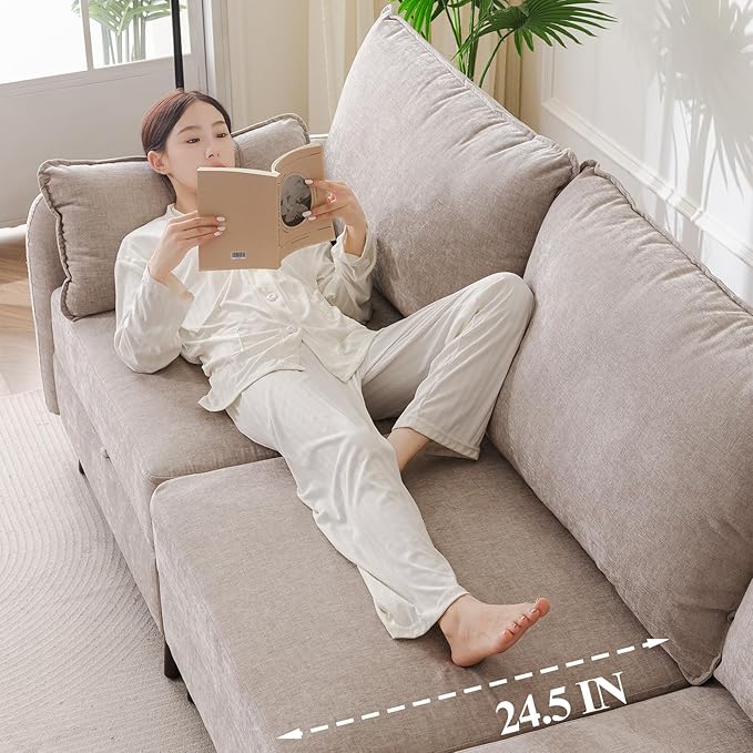 73'' Loveseat Sofa with All Seats Storage, Modular Sectional Couch with Deep Seat,Oversized Comfy Couch with 7.8'' Cushion for Living Room,Bedroom,Velet,Khaki