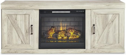 Signature Design by Ashley Bellaby Farmhouse 4-Piece Entertainment Center for TVs up to 69" with Electric Fireplace, Whitewash