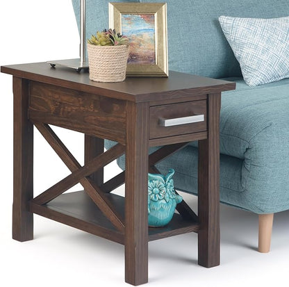 SIMPLIHOME Kitchener SOLID WOOD 14 inch Wide Rectangle Contemporary Narrow Side Table in Warm Walnut Brown for the Living Room and Bedroom