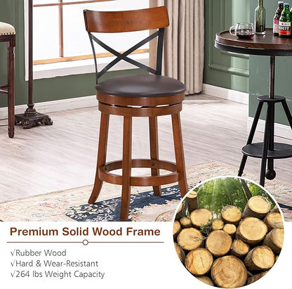 ERGOMASTER Swivel Counter Height Barstool 24 Inch Seat Height Bar Chair Cappuccino X Open Back （ 24 Inches, Set of 2）