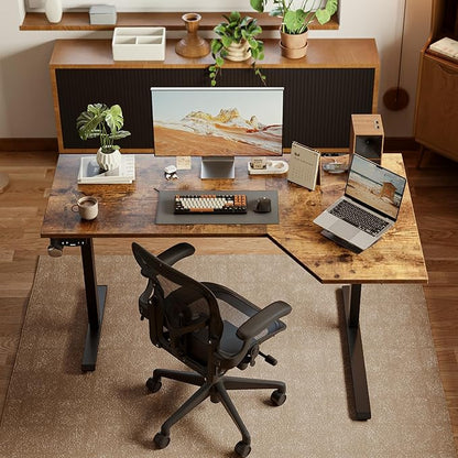 Agilestic Electric Standing Desk, L-Shaped 59 Inches Height Adjustable Desk, Sit and Stand up for Work Office Home, Ergonomic Rising Computer Table for Home Office with Splice Board, Rustic Brown