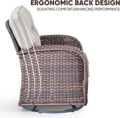 6-Piece Rotating Balcony Chair Set with 31-inch T-Shaped Wide backrest - Rattan Outdoor Rotating Balcony Chairs, Wide backrest Comfortable Outdoor Sliding Chair - Brown | Beige