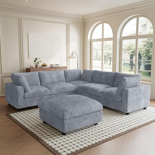 Modular Sectional Sofa, Convertible L Shaped Sectional Couches for Living Room,Deep Seat Cloud Couch,5 Seat Comfy Modular Sofa with Ottoman, Removable Covers,Gray