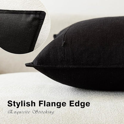 Foindtower Pack of 2, Decorative Linen Soild Throw Pillow Covers Soft Accent Lumbar Cushion Case Boho Farmhouse Pillowcase for Chair Couch Sofa Bedroom Living Room Home Decor 12 x 20 Inch Black