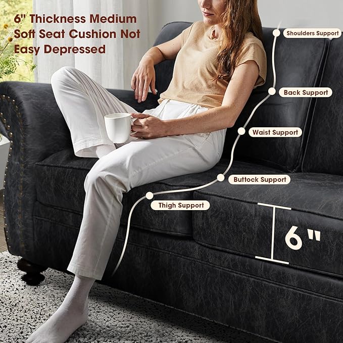 Living Room Furniture Sets,Sofa Sets and Couch Sets for Living Room,Mid-Century Vintage Sofa Couches with Rivet Design (Grey, Single+Loveseat+3 Seater)