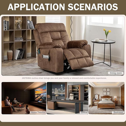 Oversized Power Lift Recliner Chair for Elderly with Massage Heat, Brown Velvet Electric Lay Flat Recliners with Cup Holders, Side Pockets, Infinite Position, Gift for Family