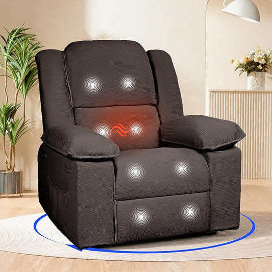 FLEXISPOT Massage Swivel Rocker Recliner Chair for Adults, Rocking Chair Nursery with Massage and Heat, USB Charging Port, 360° Swivel Recliner for Living Room Bedroom Nursery, Brown (XRC2)