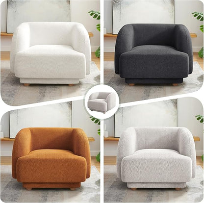 VANOMi Oversized Living Room Chair, Modern Comfy Accent Barrel Chairs, Single Sofa Chair with Wood Legs, Upholstered Armchair for Bedroom, Office, Waiting Room (White)