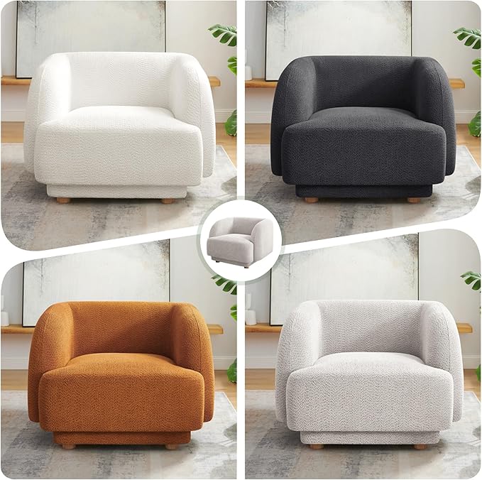 VANOMi Oversized Living Room Chair, Modern Comfy Accent Barrel Chairs, Single Sofa Chair with Wood Legs, Upholstered Armchair for Bedroom, Office, Waiting Room (Dark Gray)