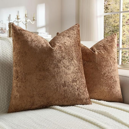 FUTEI Dark Brown Flannel Throw Pillow Covers 24x24 Inch Set of 2,Soft Dimensional Textured European Cushion Cases,Modern Home Decor for Couch Living Room