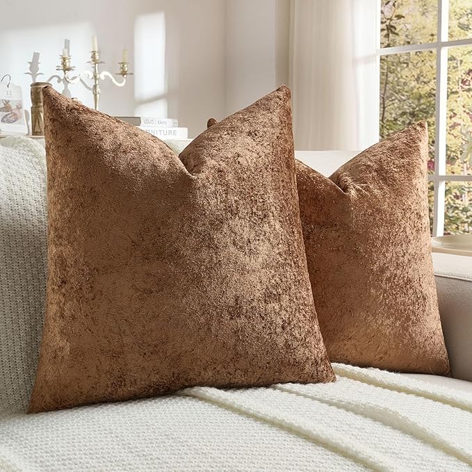 FUTEI Dark Brown Flannel Throw Pillow Covers 16x16 Inch Set of 2,Soft Dimensional Textured Cushion Cases,Modern Home Decor for Couch Living Room