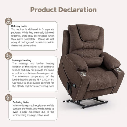 Oversized Lazy Boy Recliner Chair, 2 Motor Leather Recliner, Nursing Lift Chair with Massage and Lumbar Heating, Functional Adult Power Recliner with Cup Holders