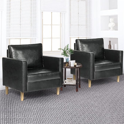 STHOUYN Faux Leather Comfy Black Accent Arm Chair Single Sofa Living Room, Bedroom Chair Reading Chairs for Adults, Suitable for Small Spaces Office Couch, Easy Assembly