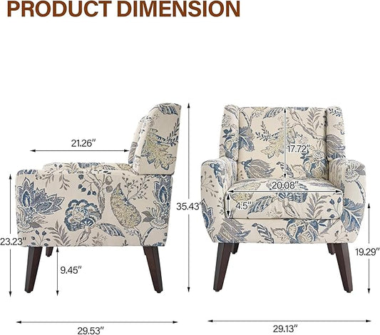 Accent Chair, Modern Fabric Armchair for Living Room, Comfy Upholstered Arm Chair Tufted for Indoor Bedroom Office Room (Pattern Leaf)