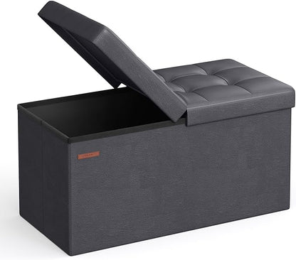 SONGMICS MAZIE Collection - 30 Inches Storage Ottoman Bench with Flipping Lid, Storage Chest Footstool, Load 660 lb, for Entryway, Living Room, Bedroom, Synthetic Leather, Dark Gray ULSF045G01